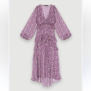 Maje Ronirique Floral-Print Ruffled Maxi Dress purple white peasant $525 42 XL